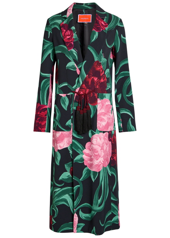 Photo: LA Double J Duster Floral-print Sablé Satin Coat Beige