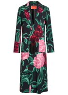 LA Double J Duster Floral-print Sablé Satin Coat Beige