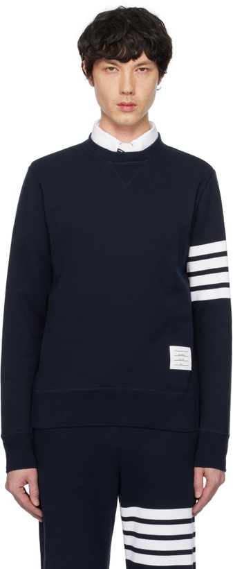 Photo: Thom Browne Navy Classic Loopback 4-Bar Sweatshirt
