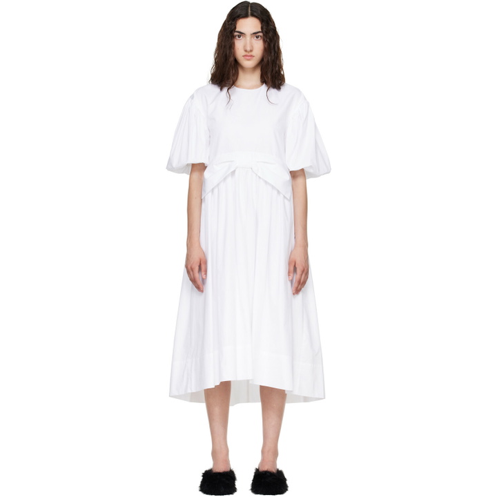 Photo: Simone Rocha White Puff Sleeve Gathered Bow Smock Midi Dress