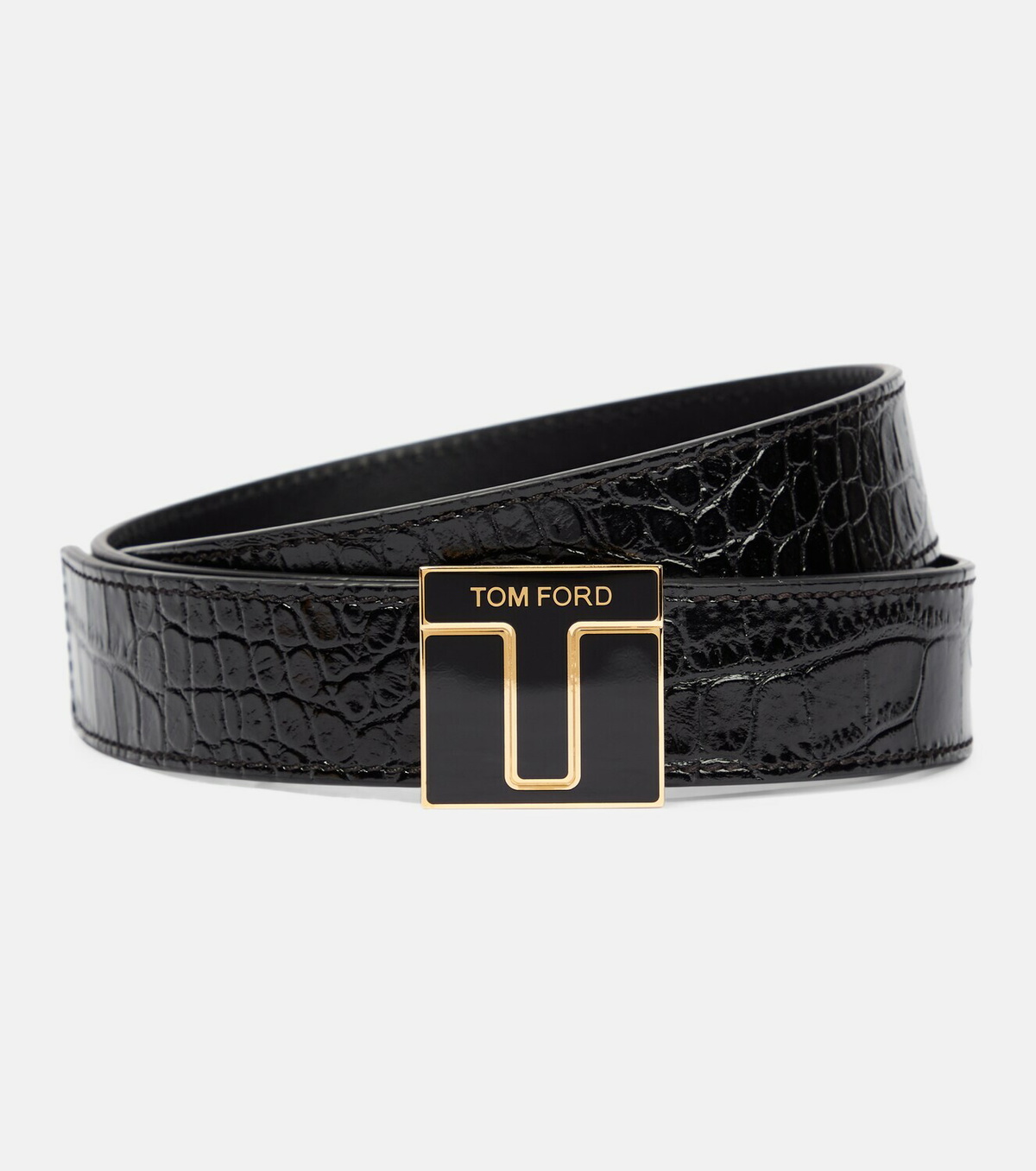 Tom Ford - Logo croc-effect patent leather belt TOM FORD