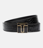 Tom Ford - Logo croc-effect patent leather belt