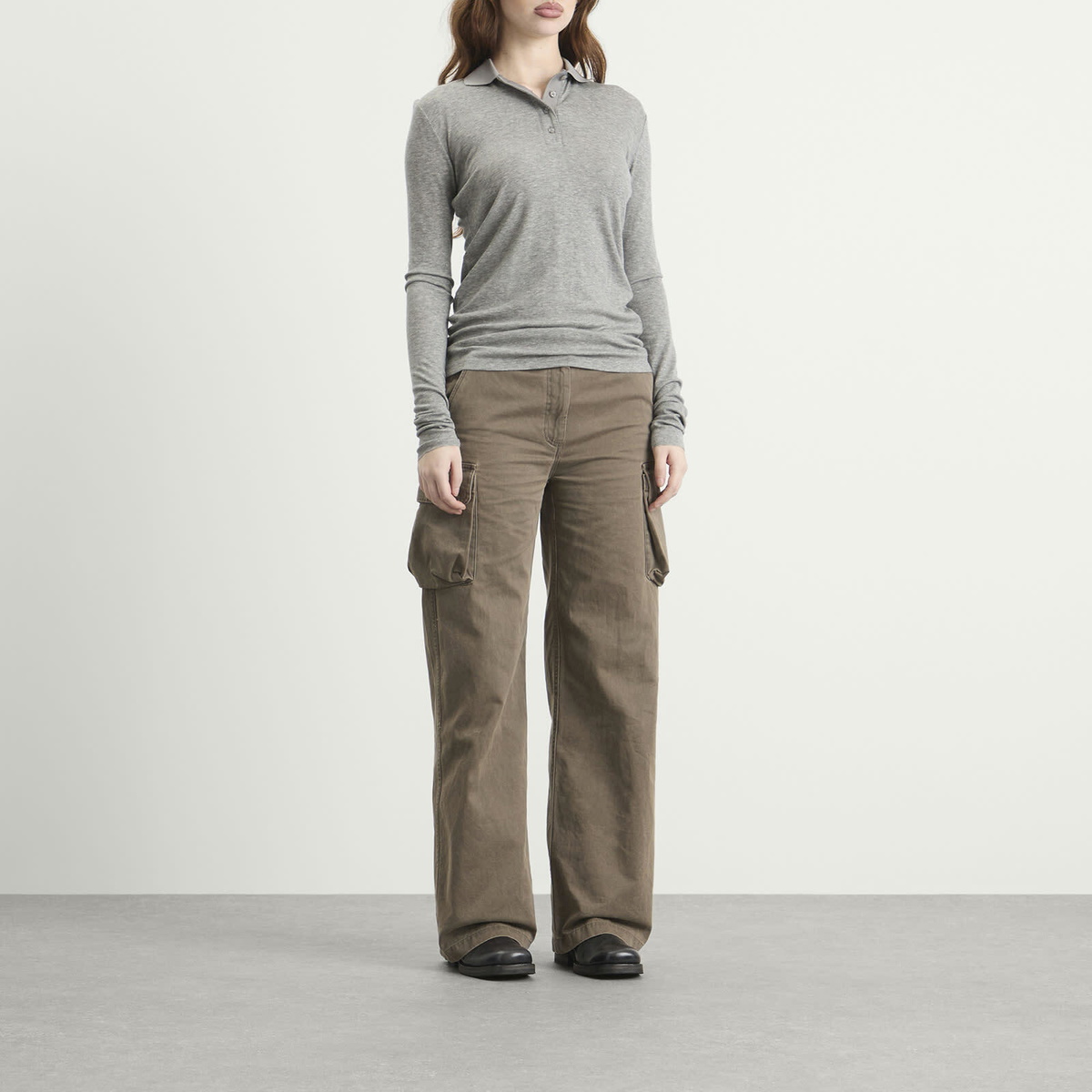 Entire Studios Women's Long Sleeve Polo in Silver Grain