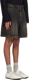 WOOYOUNGMI Gray One-Tuck Washed Denim Shorts