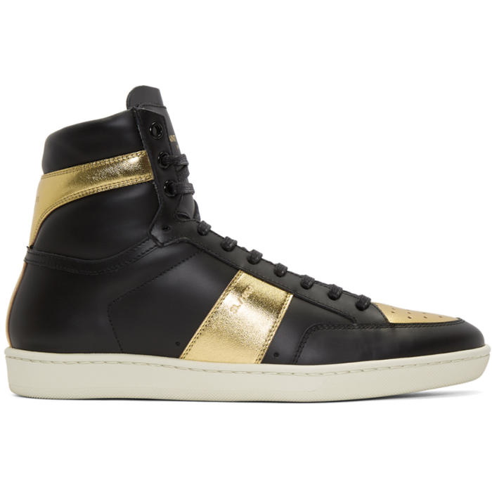 Photo: Saint Laurent Black and Gold Court Classic SL-10H High-Top Sneakers