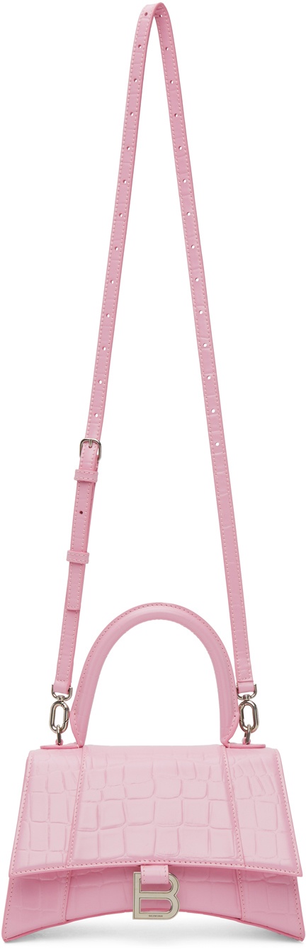 Hourglass Small Croc Effect Tote Bag in Pink - Balenciaga