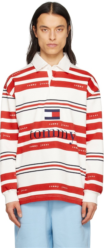 Photo: Tommy Jeans Red & White Striped Rugby Long Sleeve Polo