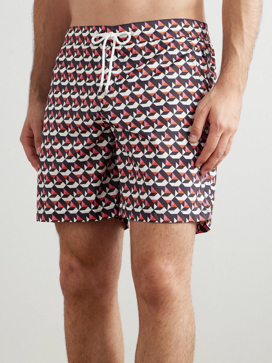 Richard James - Straight-Leg Mid-Length Printed Recycled Swim Shorts - Brown