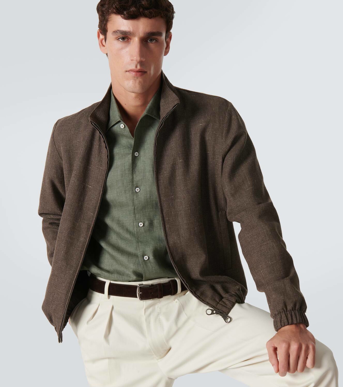 Loro Piana Men's Andrè Linen Shirt CAROB BEAN