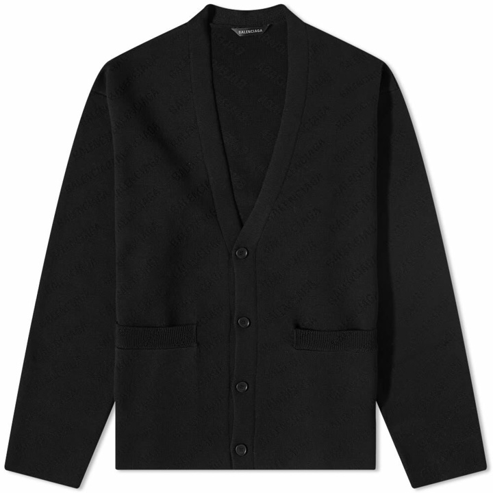 Photo: Balenciaga Men's Tonal All Over Logo Cardigan in Black/Black