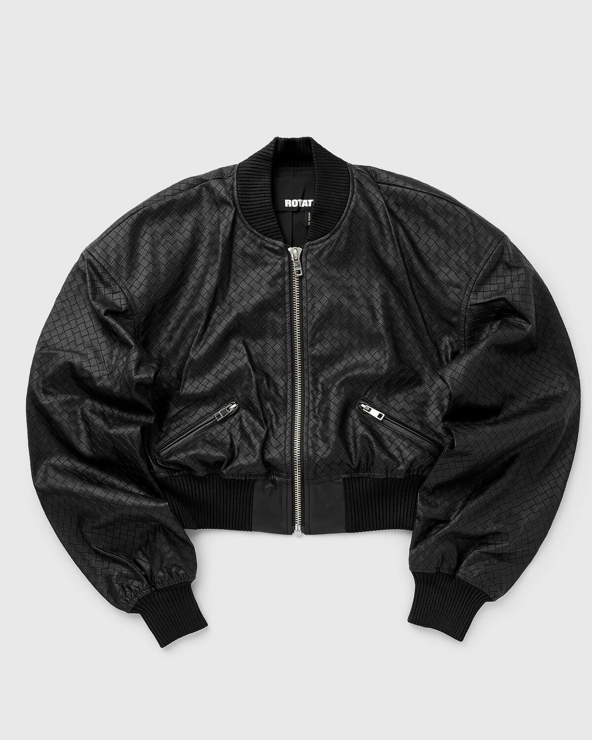 ROTATE Birger Christensen Cropped Braided Jacket Black Womens Bomber Jacket