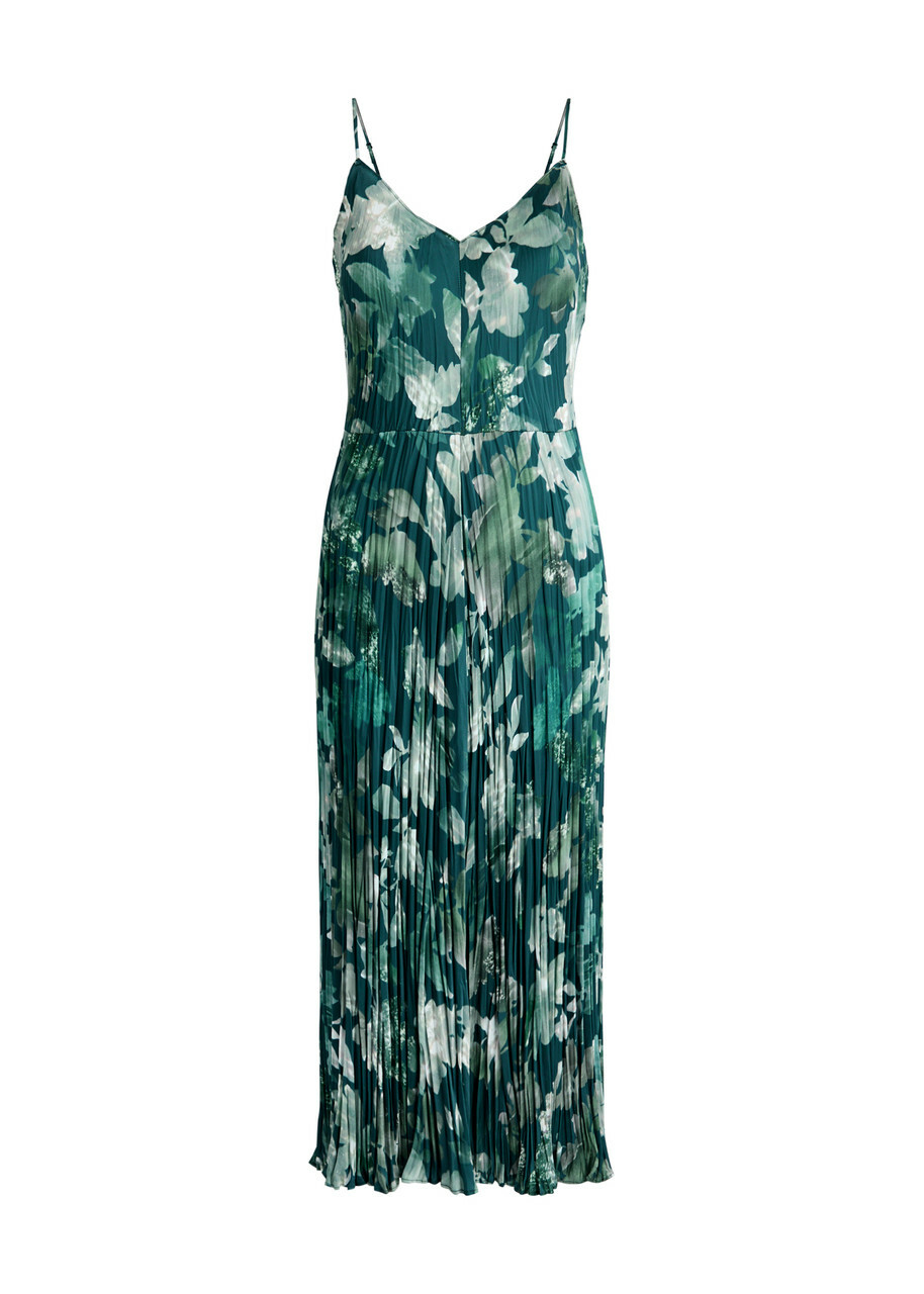 Vince Printed Pliss Satin Midi Dress Blue Vince