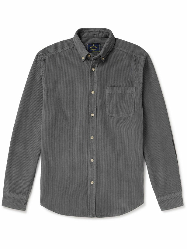 Photo: Portuguese Flannel - Lobo Button-Down Collar Cotton-Corduroy Shirt - Gray