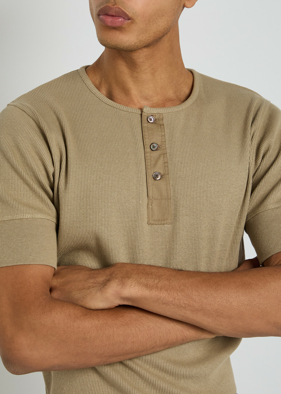 Lemaire Ribbed Cotton-blend Henley T-shirt Sage
