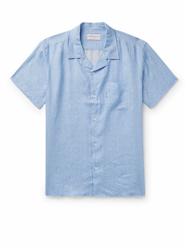 Photo: Derek Rose - Milan 23 Camp-Collar Printed Linen Shirt - Blue