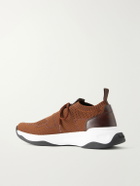 Berluti - Shadow Leather-Trimmed Stretch-Knit Sneakers - Brown