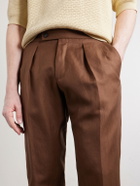 Slowear - Tapered Pleated Wool and Linen-Blend Trousers - Brown