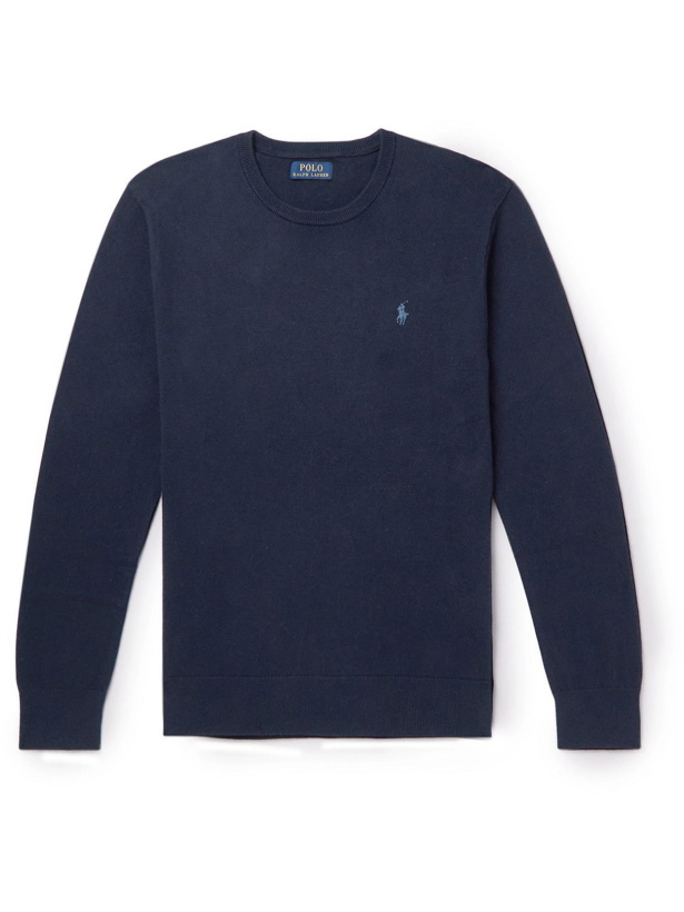 Photo: Polo Ralph Lauren - Logo-Embroidered Cotton and Cashmere-Blend Sweater - Blue