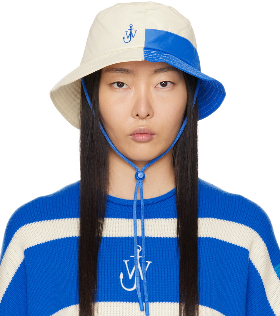 Jw Anderson White And Blue Asymmetric Bucket Hat Jw Anderson 0115