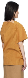 AO Yes Tan Asymmetric Faux-Suede Blouse