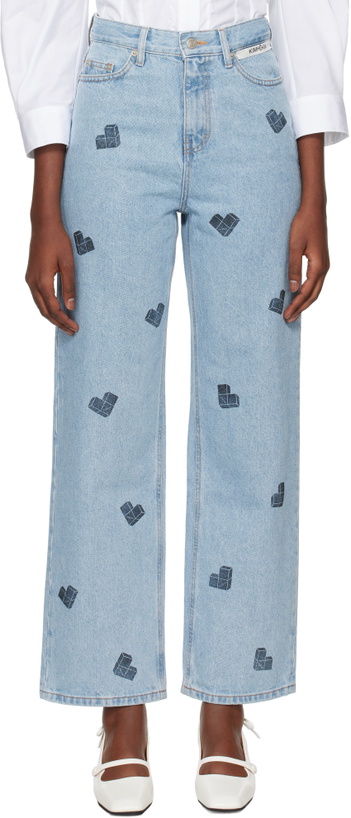 Photo: KIMHĒKIM Blue Heart Puzzle Stamped Jeans