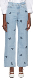 KIMHĒKIM Blue Heart Puzzle Stamped Jeans