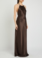 Reformation Jeany Halterneck Silk Maxi Dress Brown
