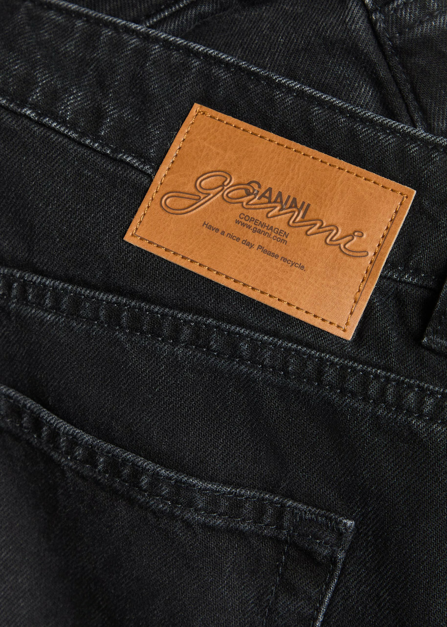 Ganni Lari Floral-embroidered Wide-leg Jeans Black