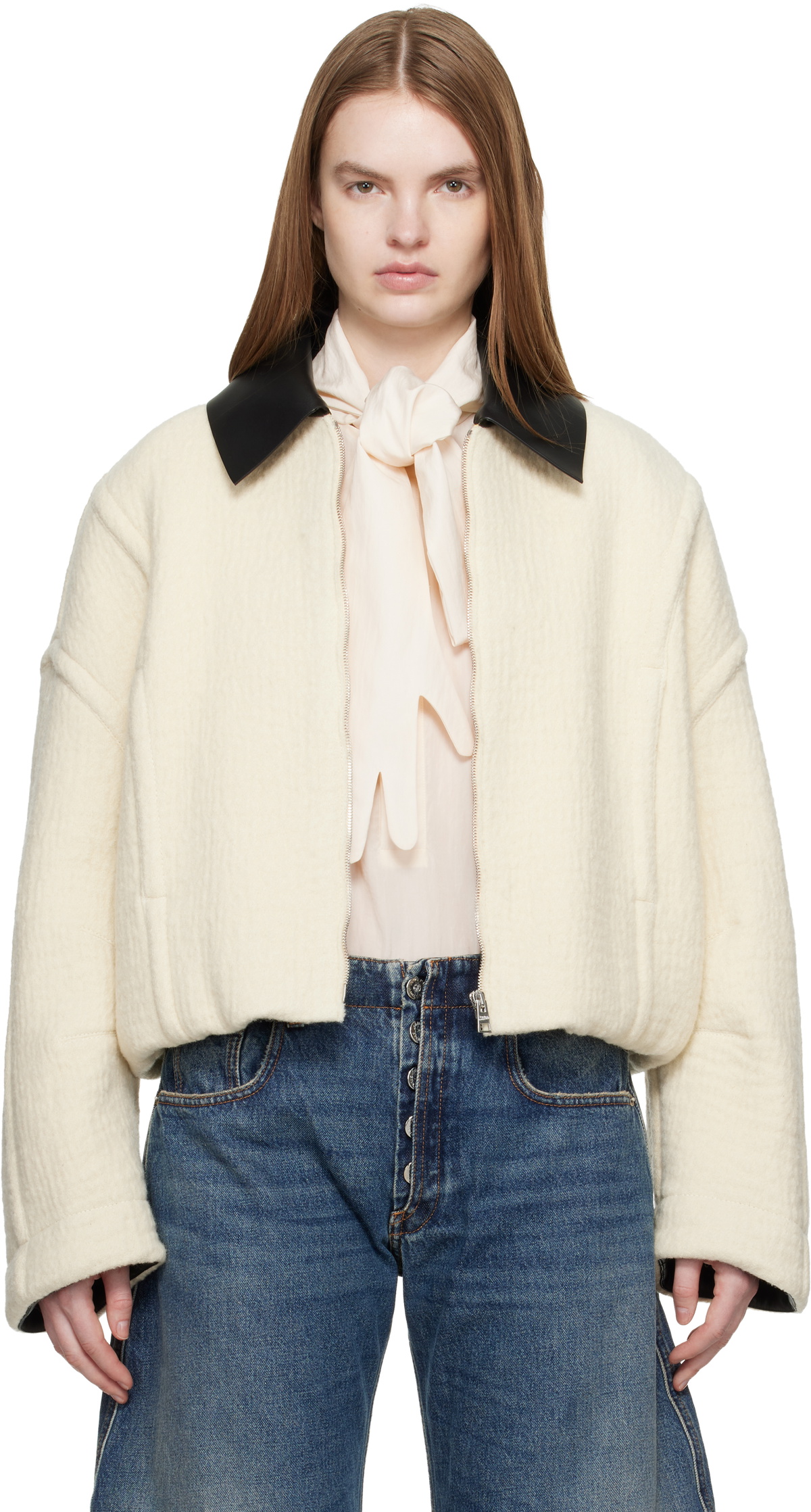 Jean Paul Gaultier Off-White Heavy Wool Bomber Jacket