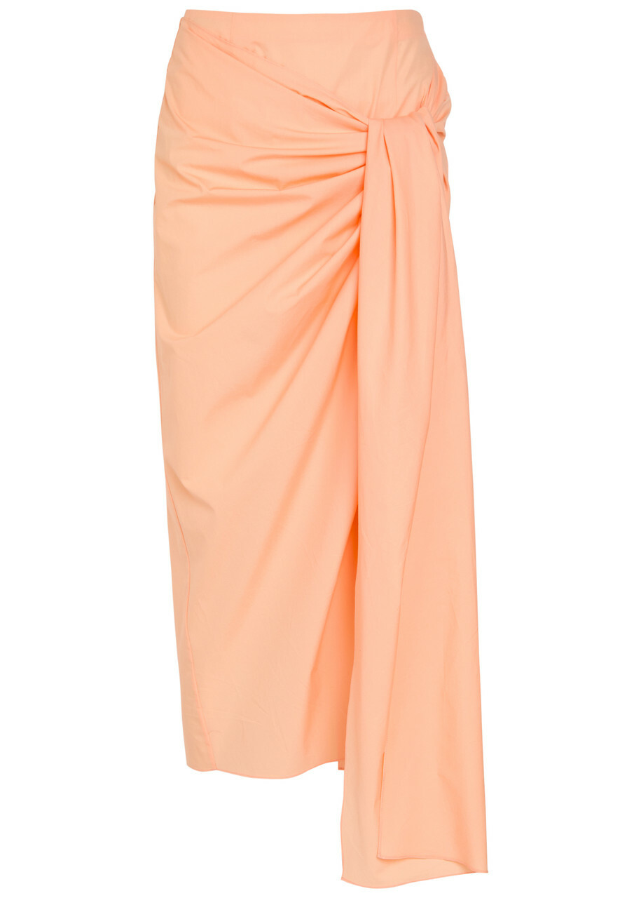 Khaite Shay Asymmetric Cotton-poplin Midi Wrap Skirt Peach