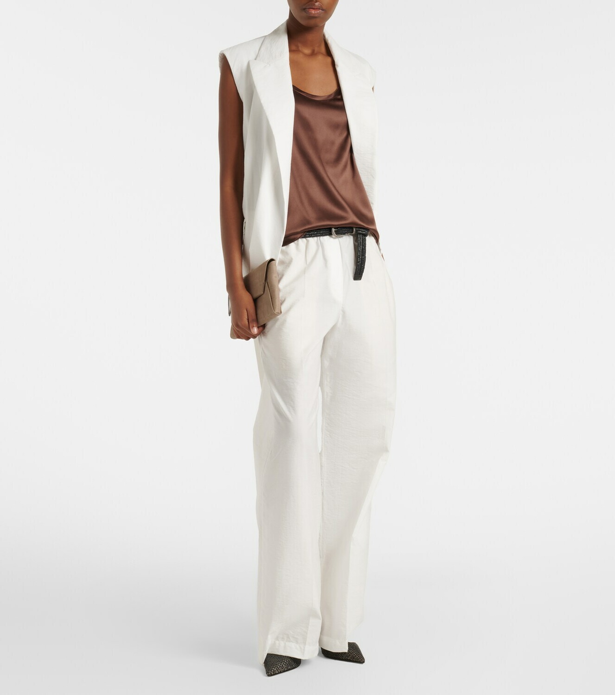 Brunello Cucinelli Silk-blend satin tank top