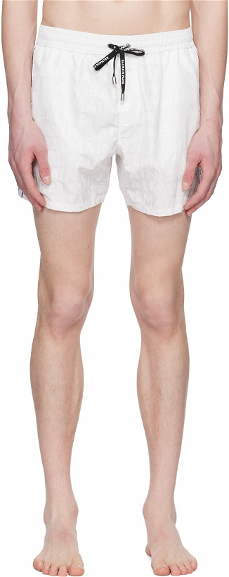Photo: Balmain White Printed Swim Shorts