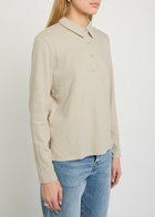 Eileen Fisher Henley Textured Cotton-blend Polo Shirt Beige