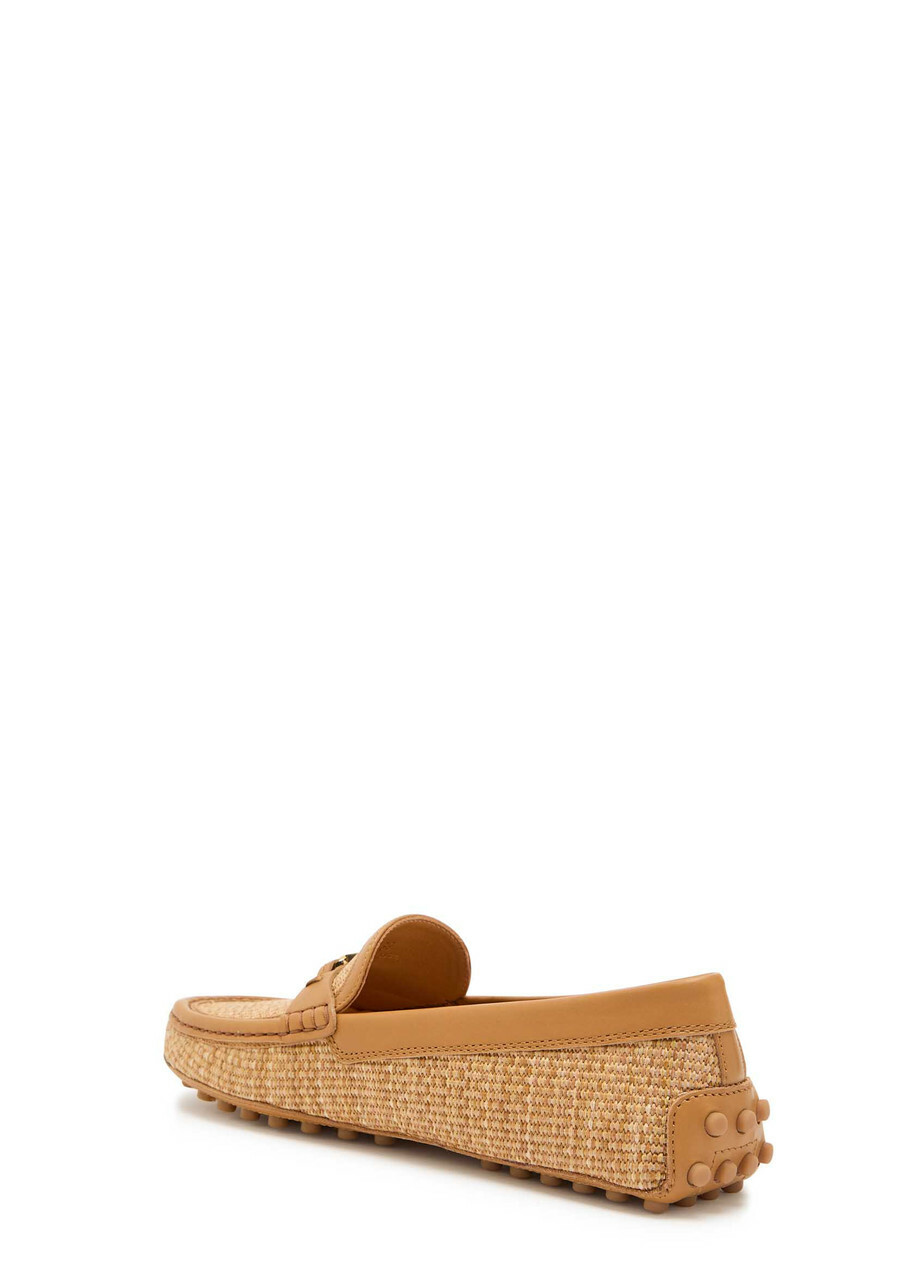 Tods Gommino Leather-trim Raffia Loafers Camel