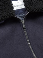 Kingsman - Faux Shearling-Trimmed Lambswool and Cashmere-Blend Bomber Jacket - Blue