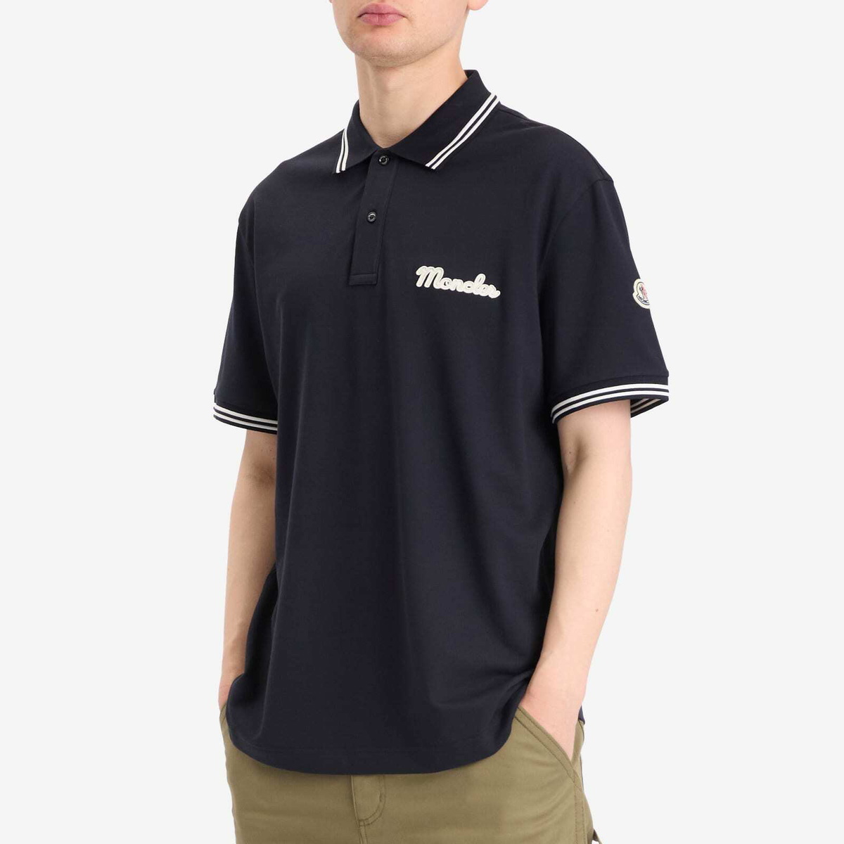 Moncler Men's Short Sleeve Logo Polo in Navy Moncler