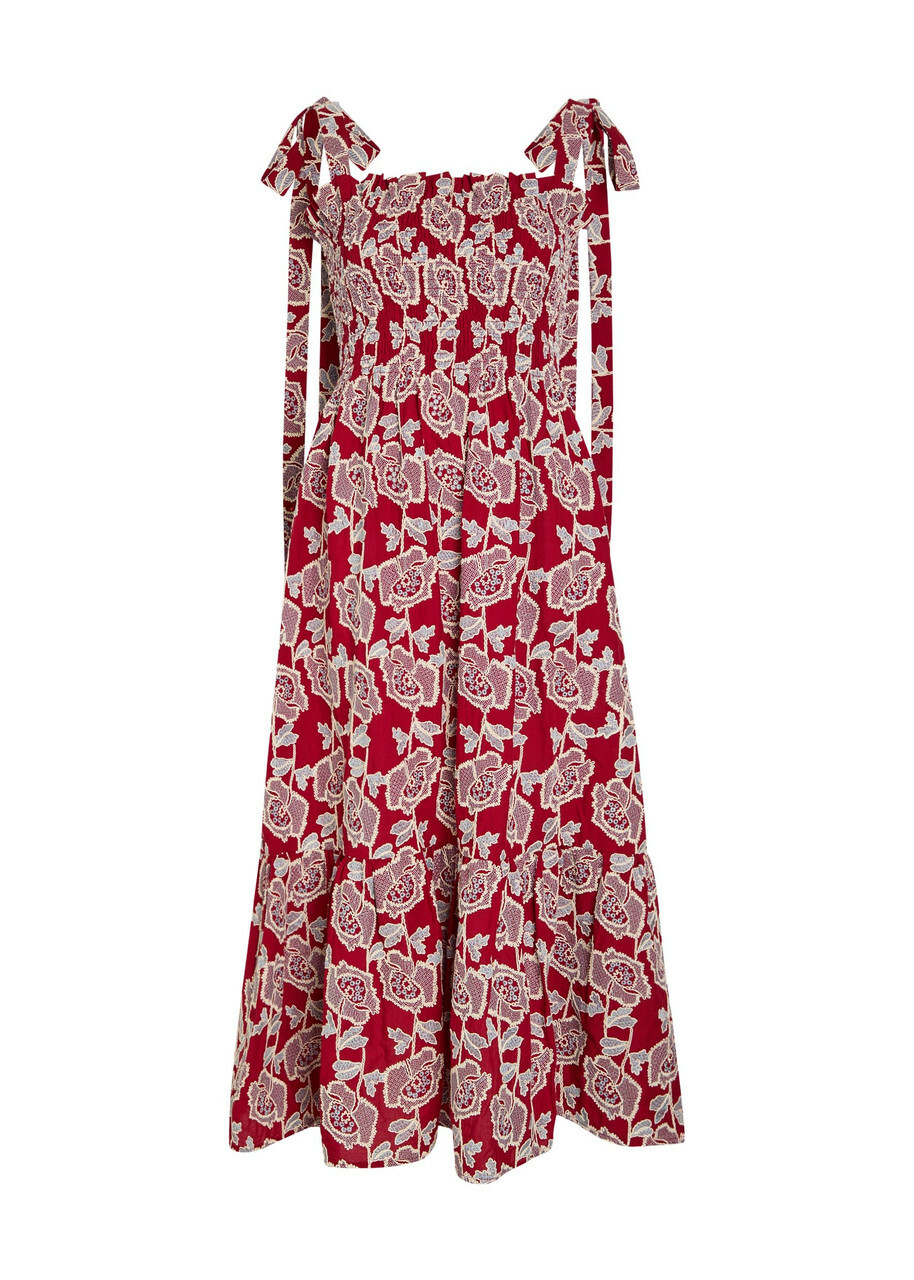 Erdem Floral-embroidered Cotton-blend Midi Dress Red