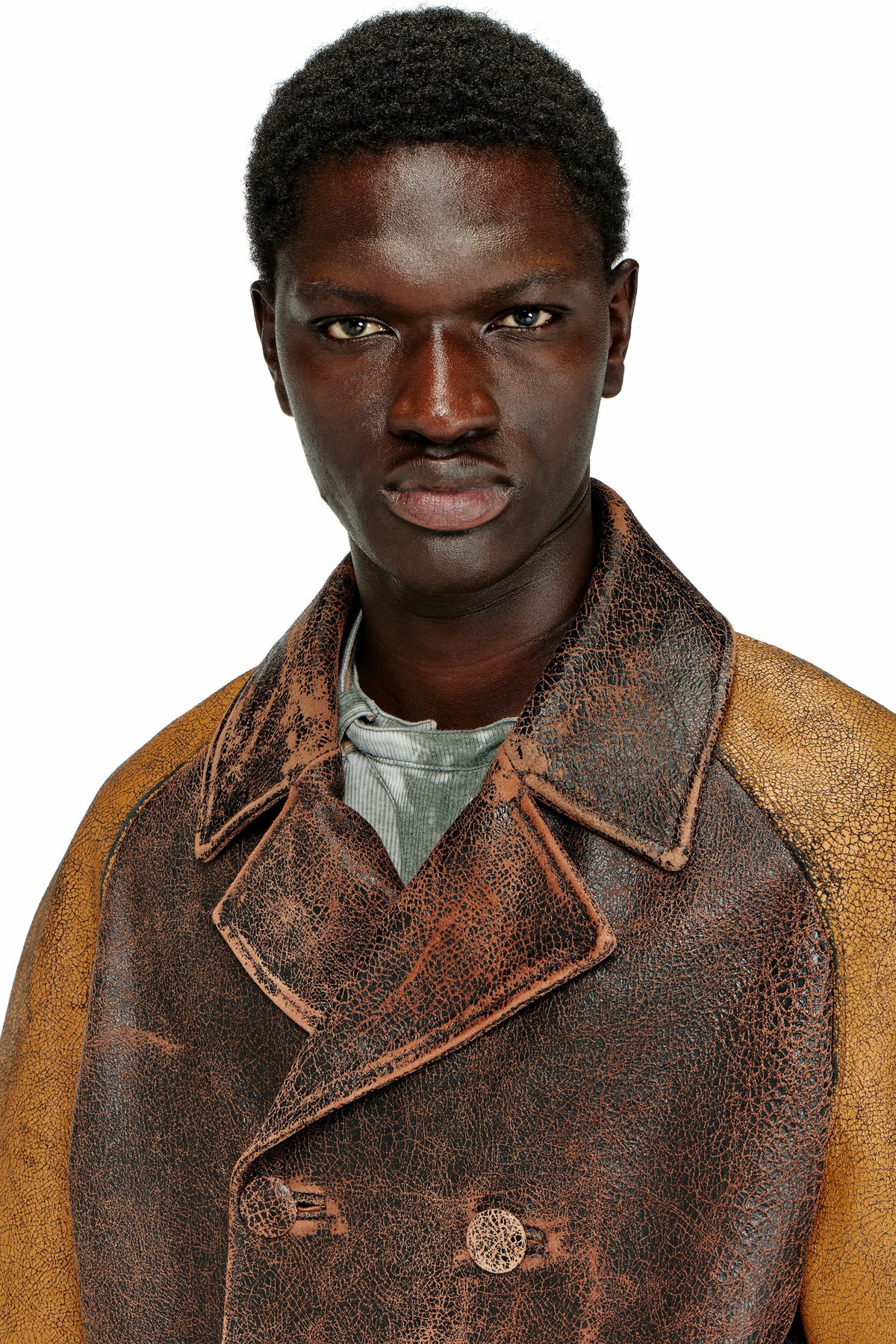 Diesel Cocoon peacoat in crackle leather - Leather jackets Mens in Brown