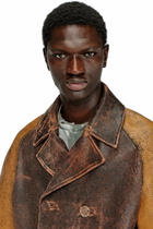 Diesel Cocoon peacoat in crackle leather - Leather jackets Mens in Brown