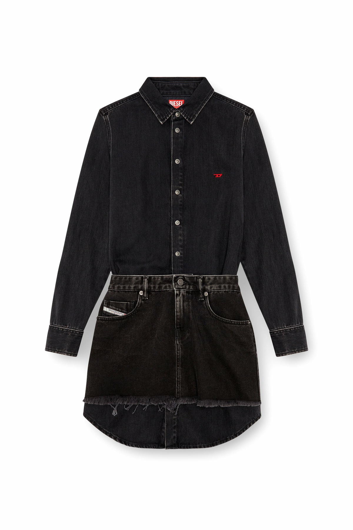 white christmas dresses Light Denim Cotton Button Up Long Shirt & Mini Skirt Set – Tina's Boutiques main image 1