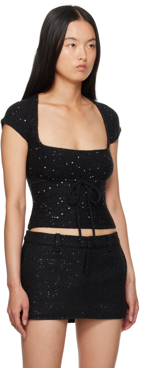 GUIZIO Black Miki Sequin Knit T-shirt