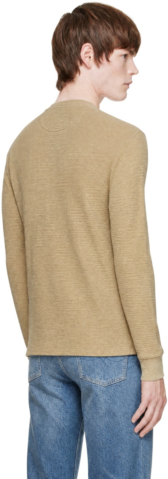 RRL Beige Waffle-Knit Henley