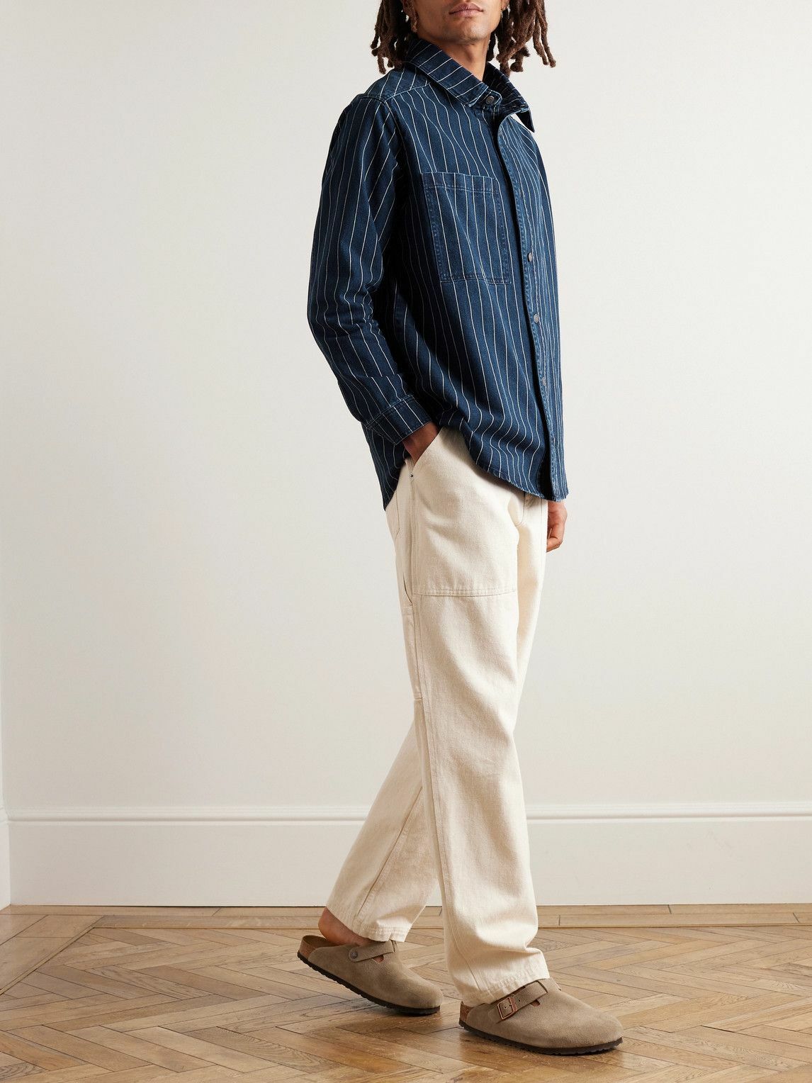 MANAAKI - Nīkau Pinstriped Denim Overshirt - Blue