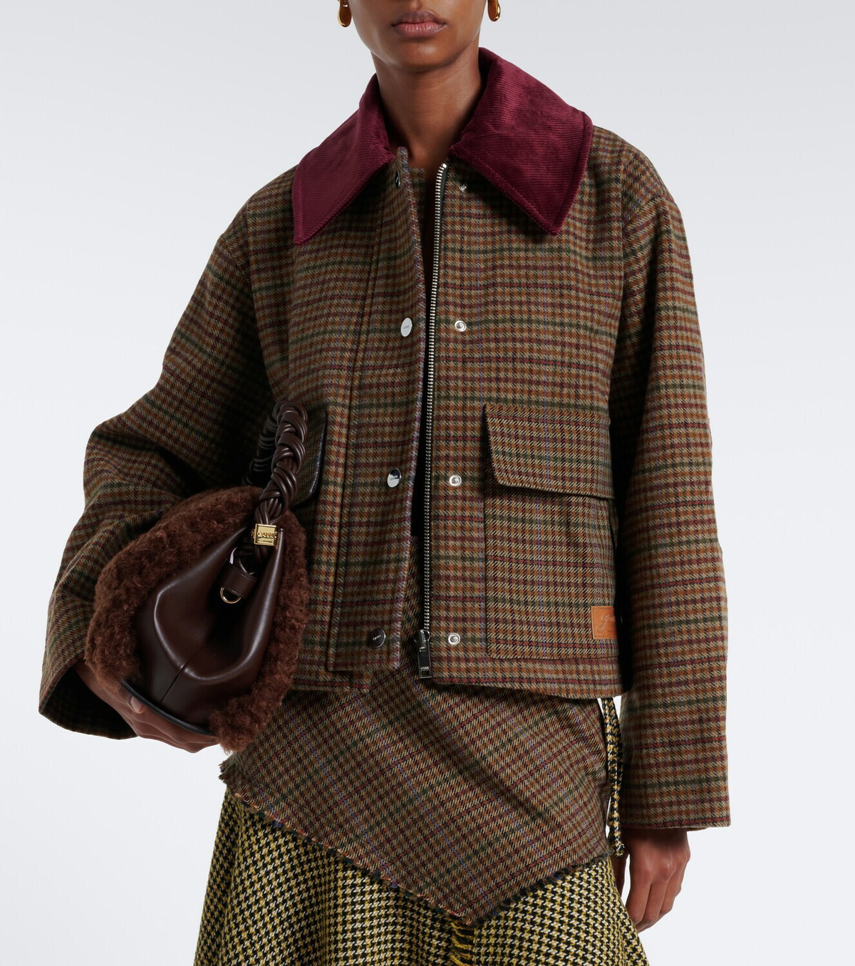 Ganni Checked wool-blend twill jacket