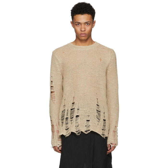 Photo: Song for the Mute Beige Oversized Distressed Sweater