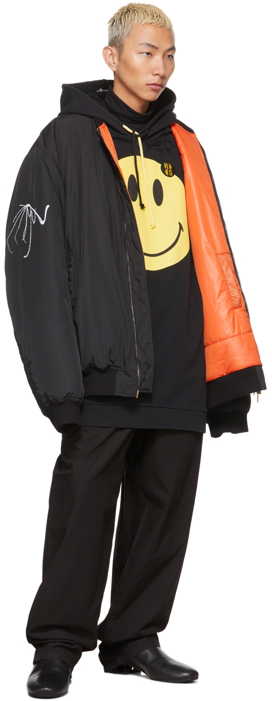 Raf Simons x Smiley Men's Big Fit Anniversary Hooded Sweatshirt in Black