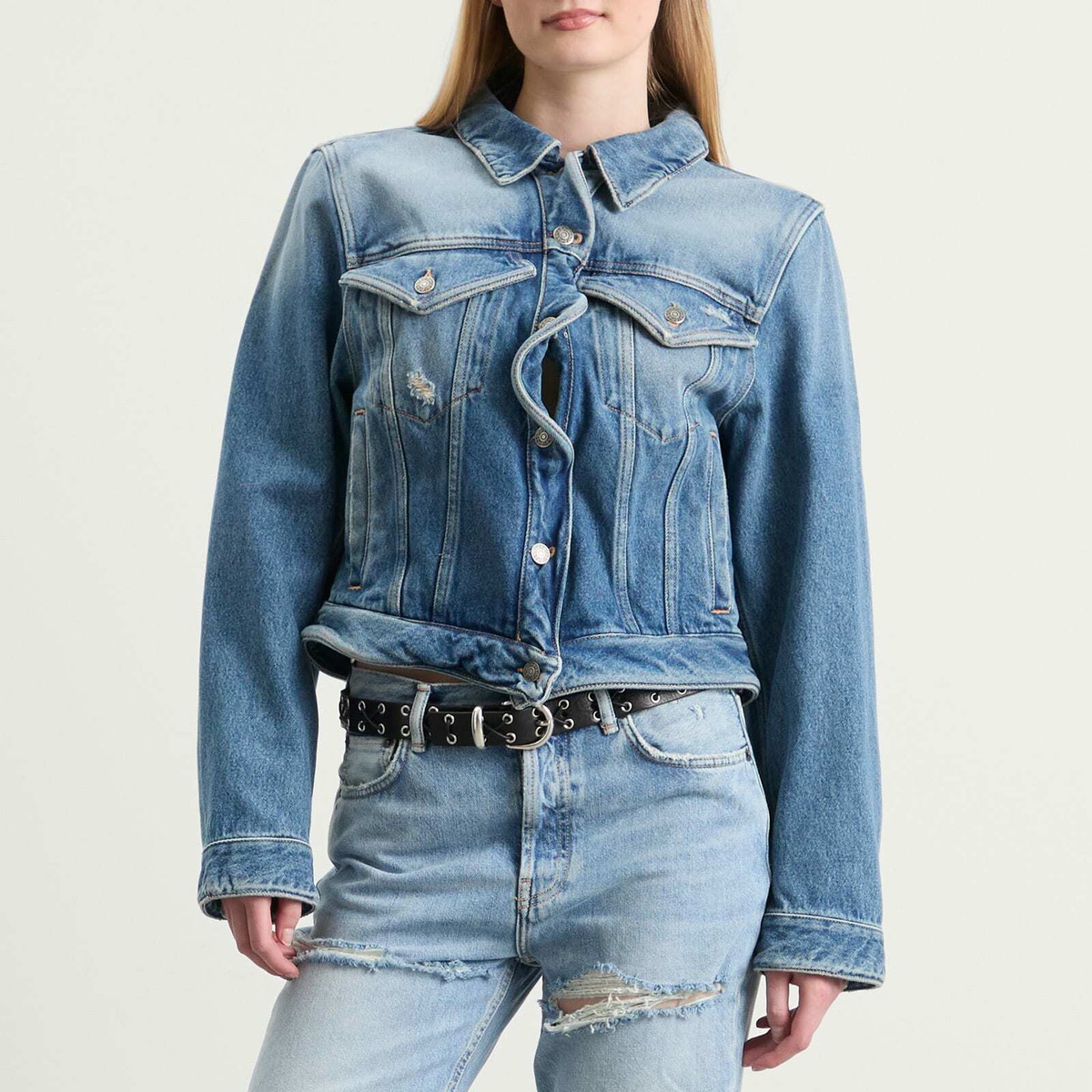 Acne Studios Women's Oleag Vintage Wiggle Denim Jacket in Mid Blue