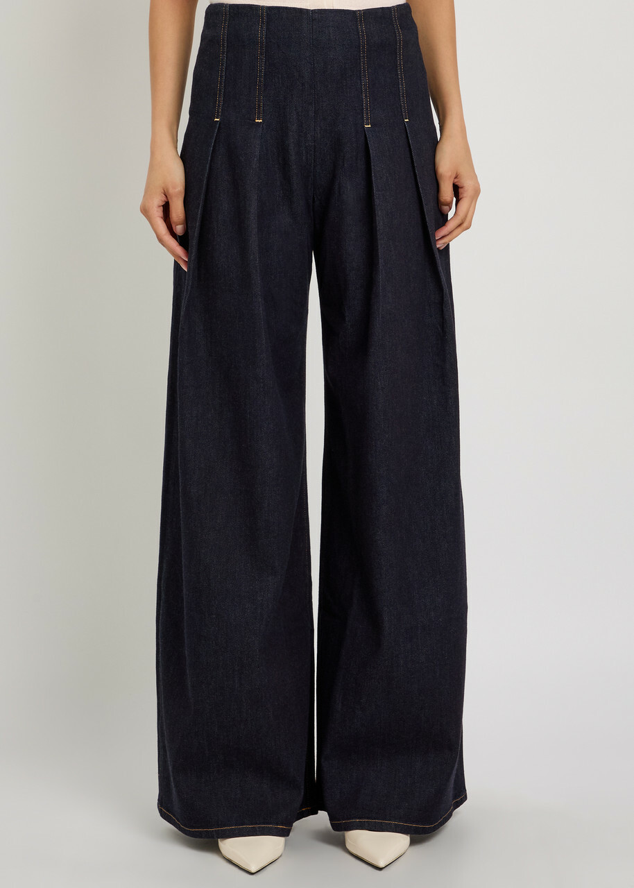 Alice + Olivia Henry Pleated Wide-leg Denim Trousers