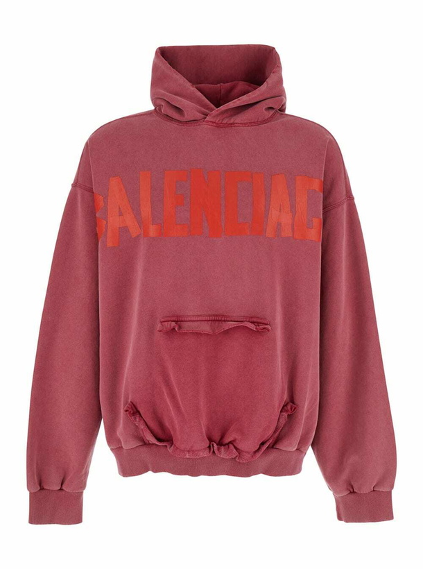 Photo: Balenciaga Red Hoodie With Logo Lettering On The Front And Logo Print On The Back In Cotton Man