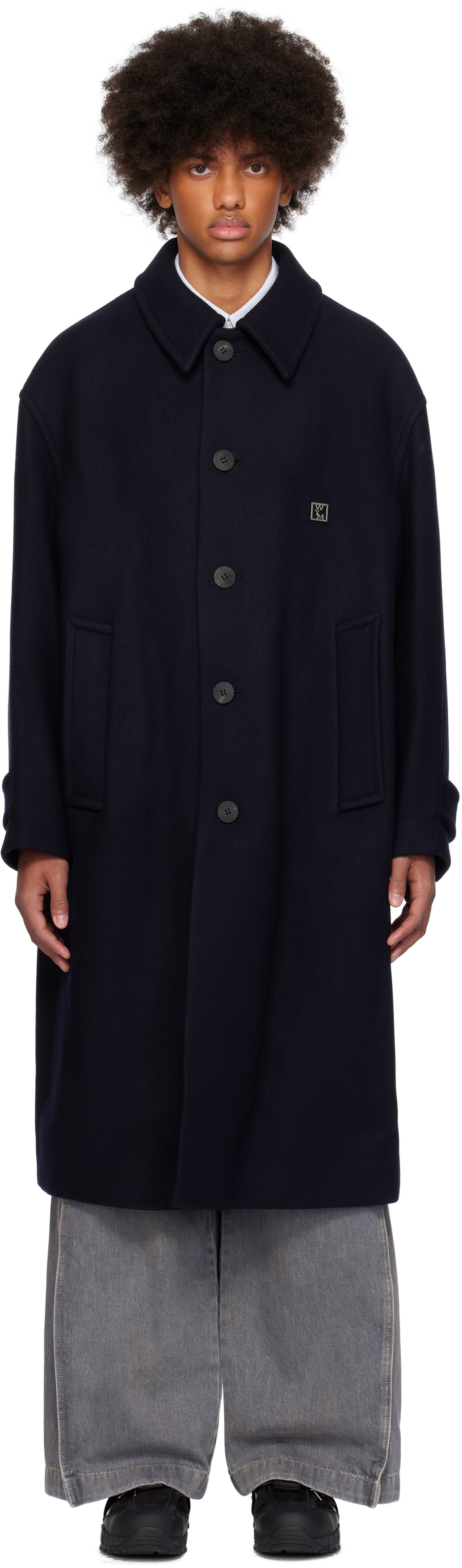 WOOYOUNGMI Navy Wool Balmacaan Coat Wooyoungmi